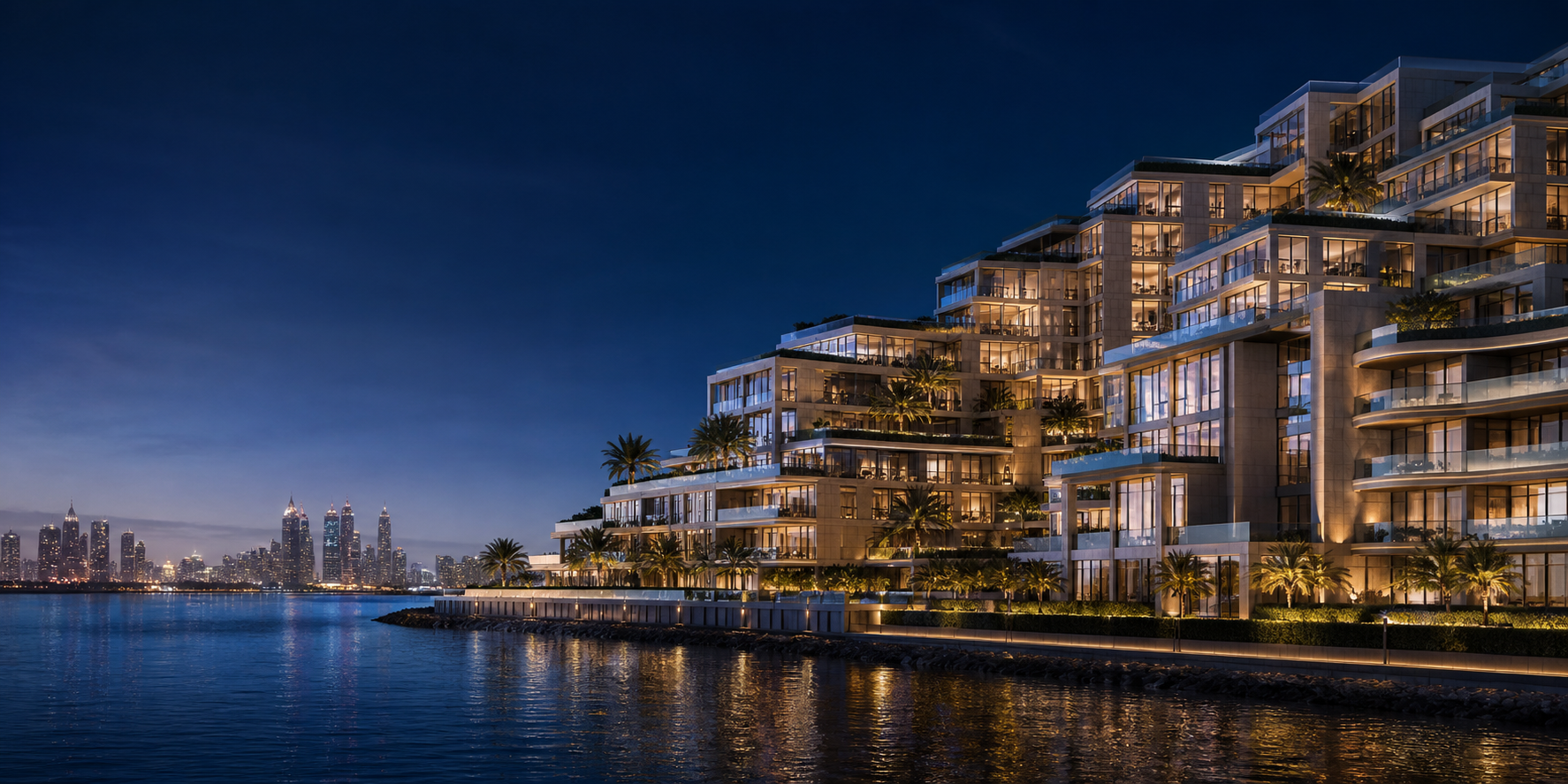 Photoreal final frame of a waterfront residential development